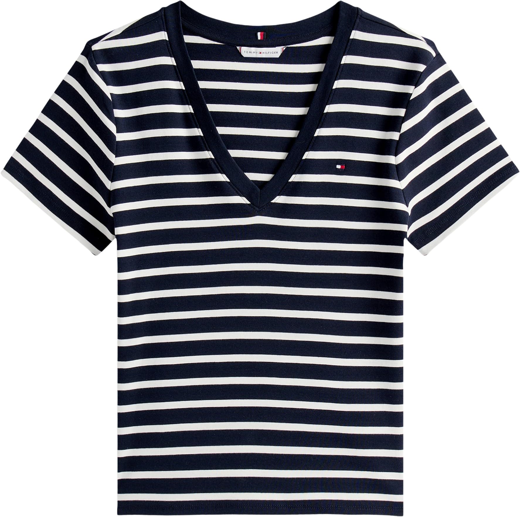 Tommy Hilfiger Camiseta de Manga para Mujer Corta New Slim Cody V-Neck con Cuello de Pico