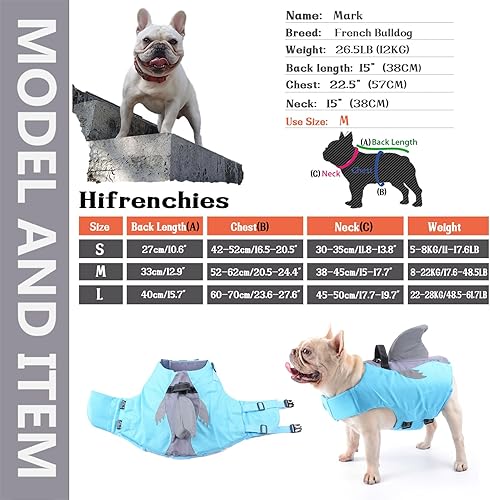 Miniatura 4 de Hifrenchies Chaleco salvavidas de tiburón para perro, chaleco de natación para bulldog francés, traje de baño de seguridad, chaleco salvavidas para