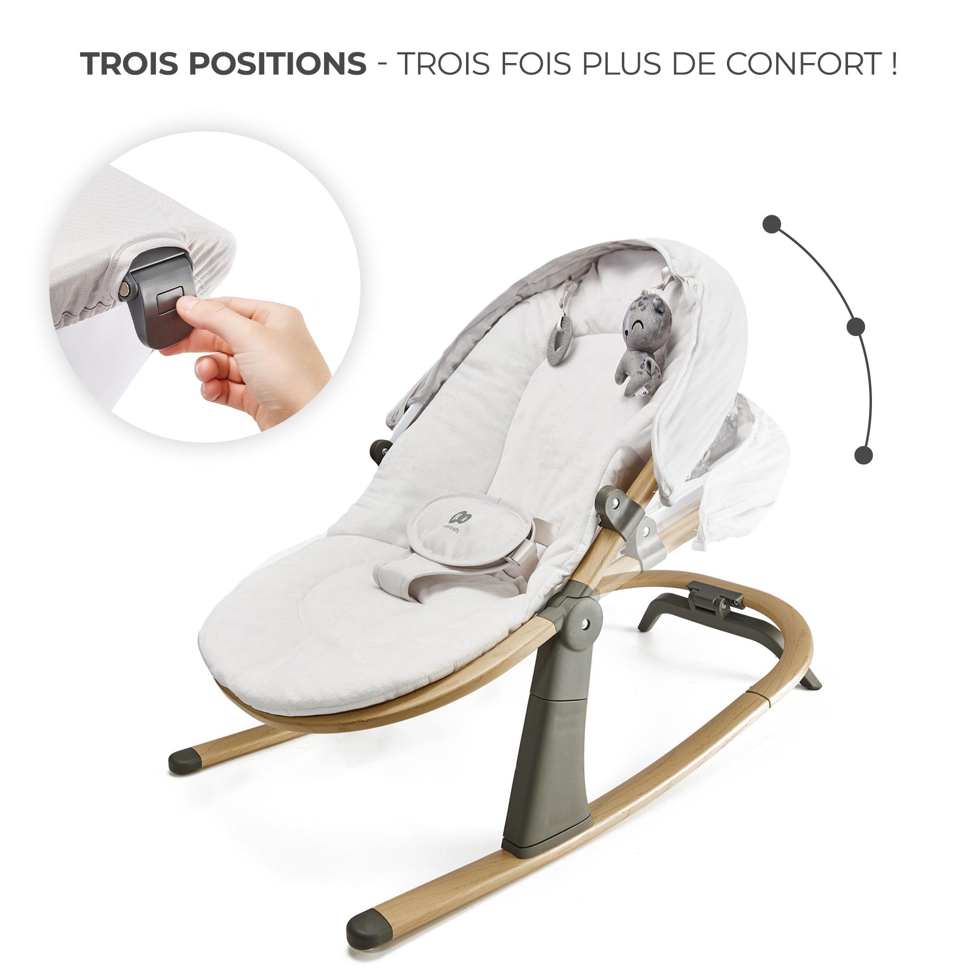 Kinderkraft ELSU Transat Bébé 2en1 evolutif, 0-9kg, Balancelle dès la naissance, Moustiquaire, Avec 2 jouets, Légère et pliable, Harnais de Sécurité, Gris