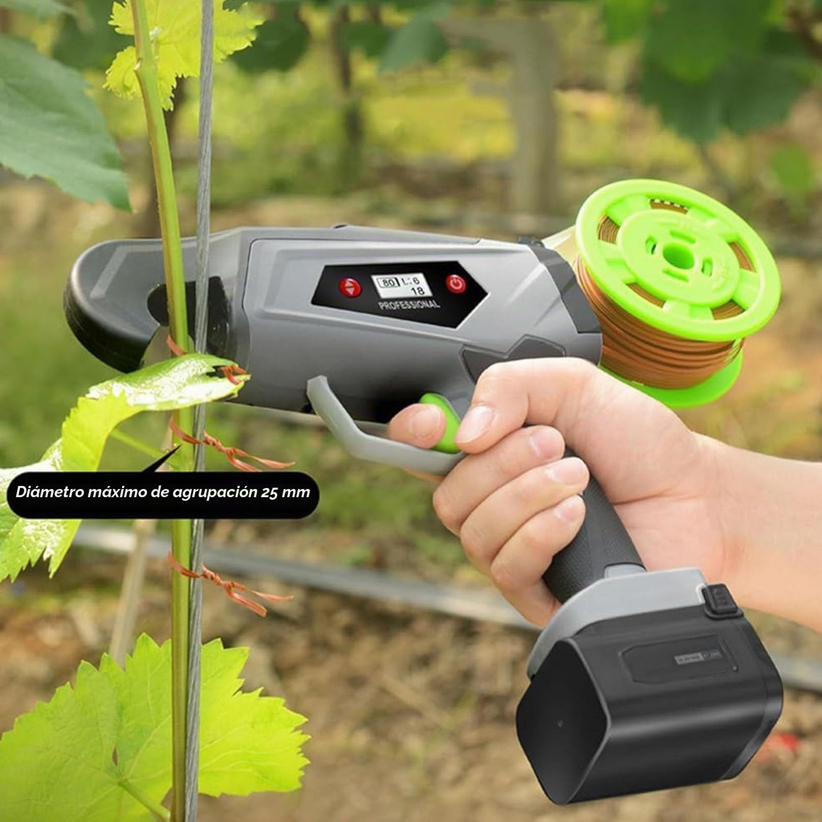 Máquina para Atar Viñas, Máquina Eléctrica para Atar Plantas De Jardinería, Pistola para Uvas, Tomates, Pepinos, Pimientos Y Flores, Atadora Eléctrica De Plantas,con Tijeras de podar （Verde）