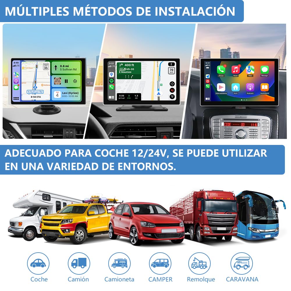 AWESAFE 9 Pulgadas Pantalla CarPlay/Android Auto Inalámbrico/Mirror Link para Coche, Reproductor de Coche Tactíl Admite Bluetooth/SIRI/Asistencia de Voz/USB/TF/FM/AUX/EQ Ecualizador