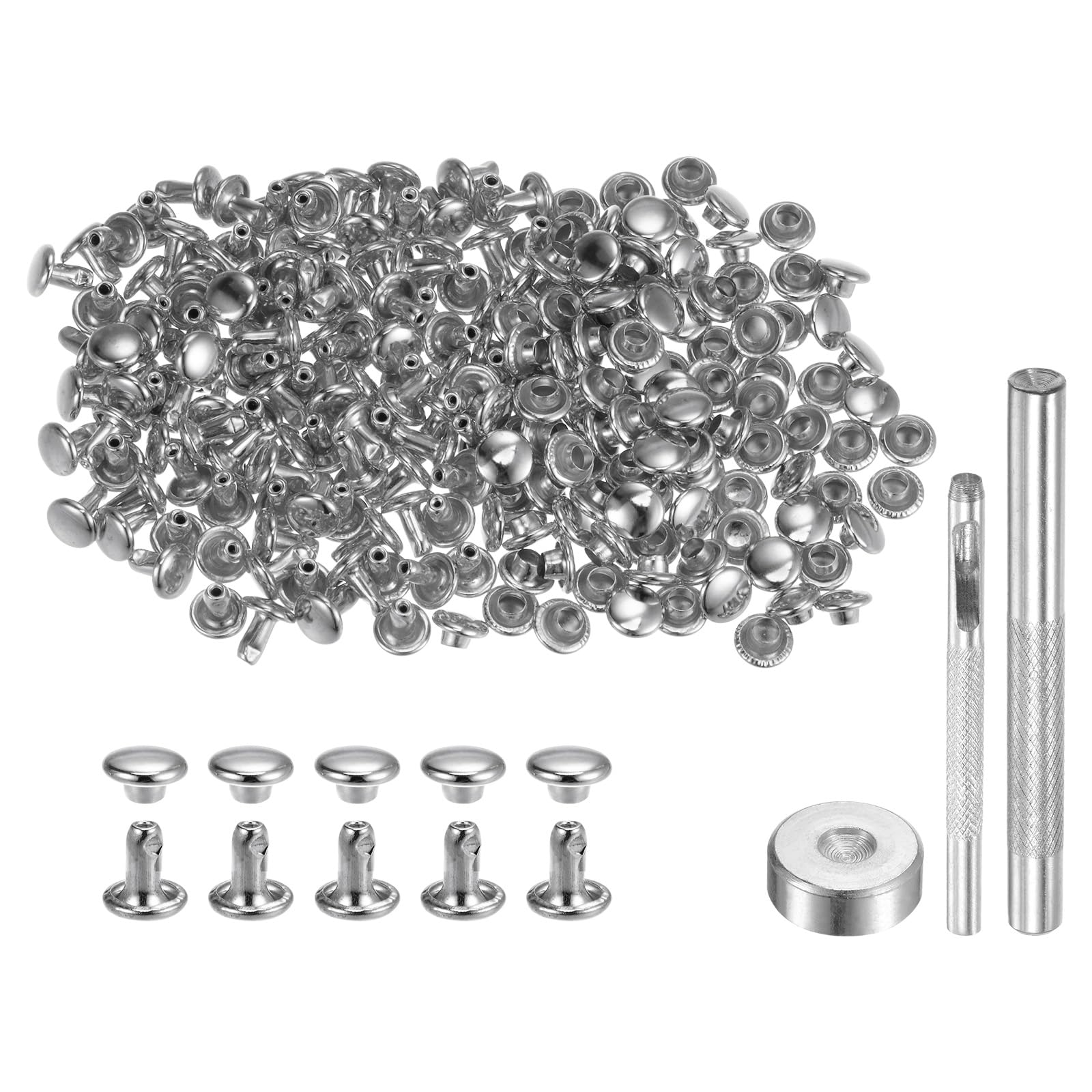 200 Set 5 Formati Rivetti in Pelle a Singolo Cappuccio Borchie in