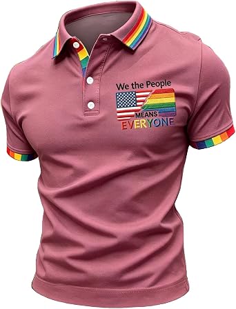 Pride T Shirt Men Polo Shirts Pride Month Rainbow Flag Tshirt Short Sleeve Slim Fit Button Down Golf Polo Shirts