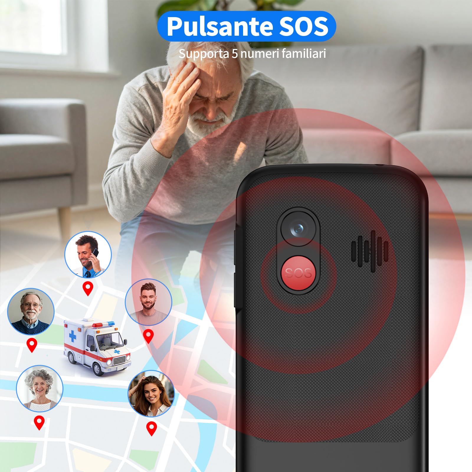 4G Telefono Cellulare per Anziani con Tasti Grandi, Ampio Display IPS da 2,4", Telefoni per Persone Anziane Facile da Usare, Doppio Slot per Nano SIM, Funzione SOS, Chiamata Rapida,Base di Ricarica
