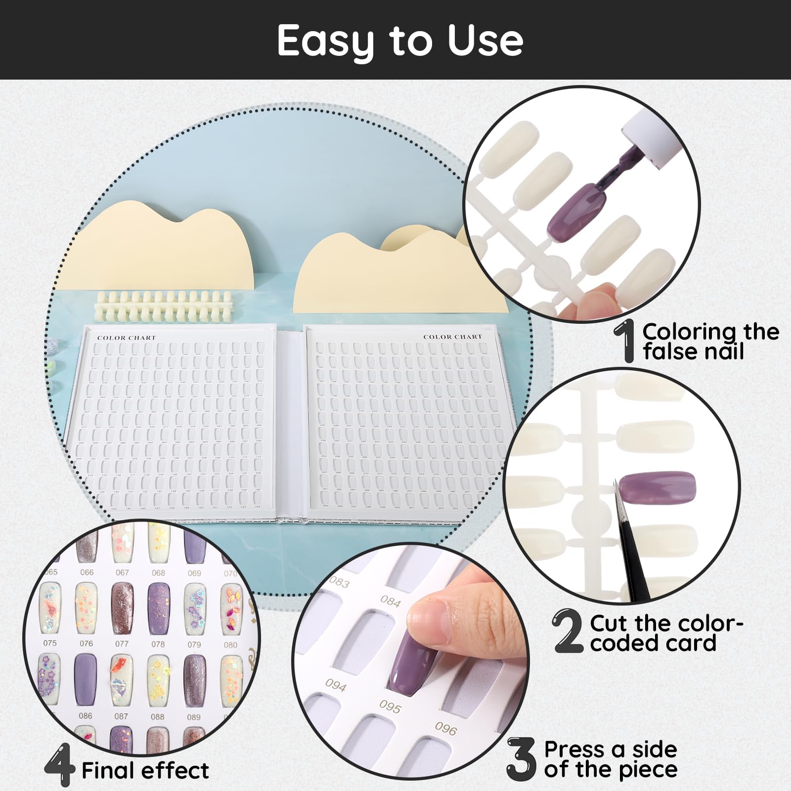 Segbeauty Nuancier Ongles Livre, 308 Couleurs Nail Affichage Graphique Couleur, avec 360 Faux Ongles, pour Présentation de Nail Art, Salons de Manucure (Argent)