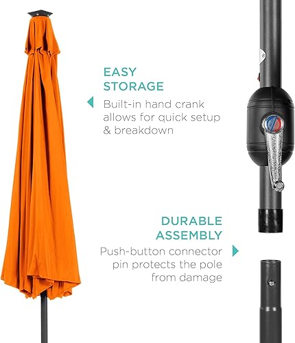 Vista 269 de Best Choice Products - Sombrilla solar de 7.5 pies para exteriores, patio, mesa, mercado, terraza, piscina con inclinación, manivela, luces LED