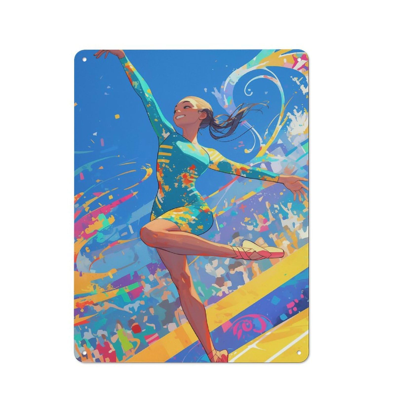 Junmoney Gymnast In Motion Vintage Metal Wall Decor 40X30cm, Garage Metal Sign For Workshop, Basement, Shed Or Games Room