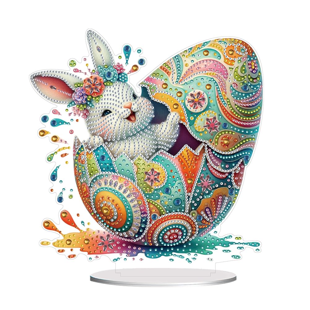 DIY Tabletop Diamond Art Kits for Easter, Desktop Diamond Painting Kits Easter Flower Rabbit Egg Special Shaped Rhinestone Desk Placement Ornament