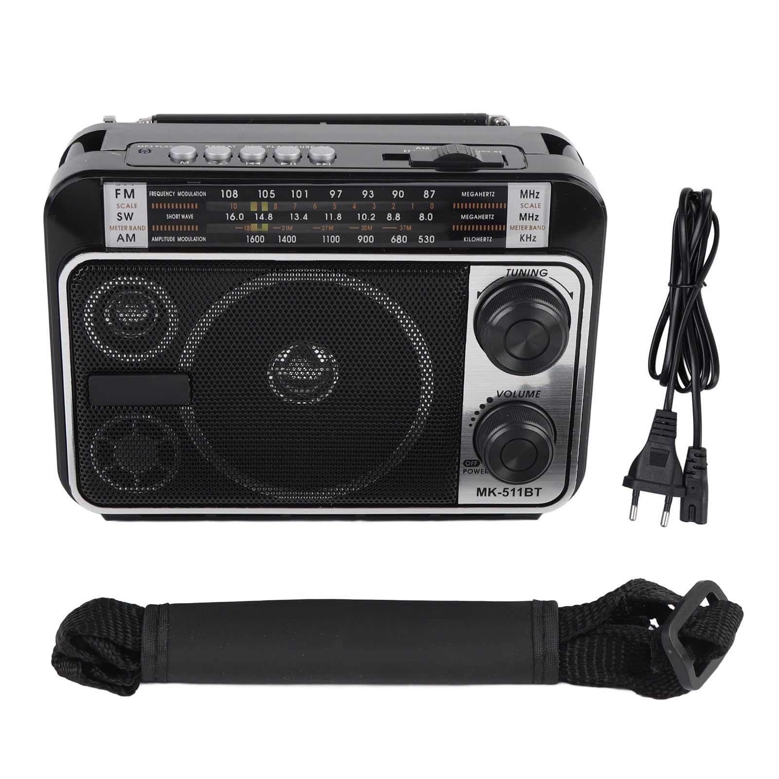 Przenośne Radio FM AM SW z BT, Głośnikiem Vintage Retro, USB/SD, Teleskopową Anteną, do Podróży i Domu, Wtyczka UE