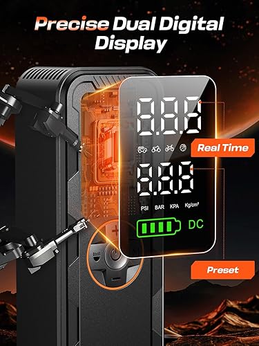 Miniatura 6 de Inflador de neumáticos, compresor de aire portátil, bomba de aire eléctrica de 150 PSI con medidor de presión digital, inflado rápido, apagado