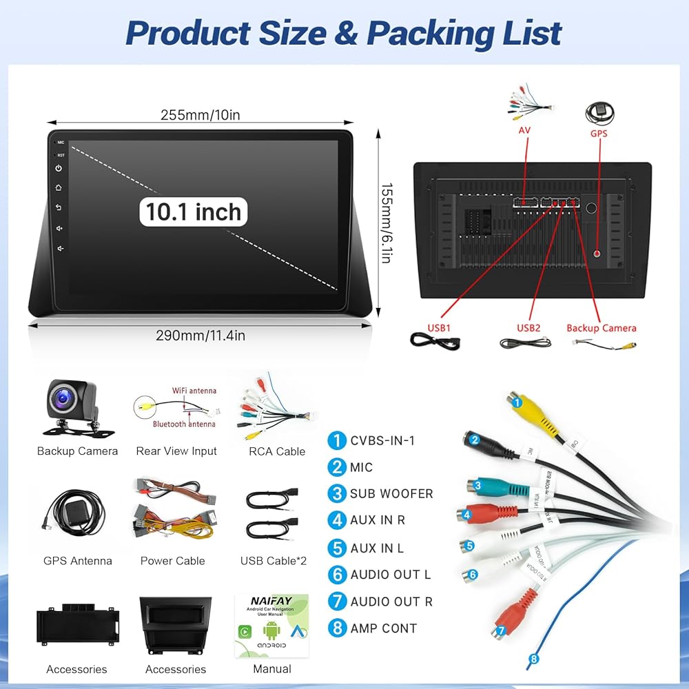 Naifay 10.1-Inch Android Car Radio with Wireless Carplay for Honda Accord 8th 6