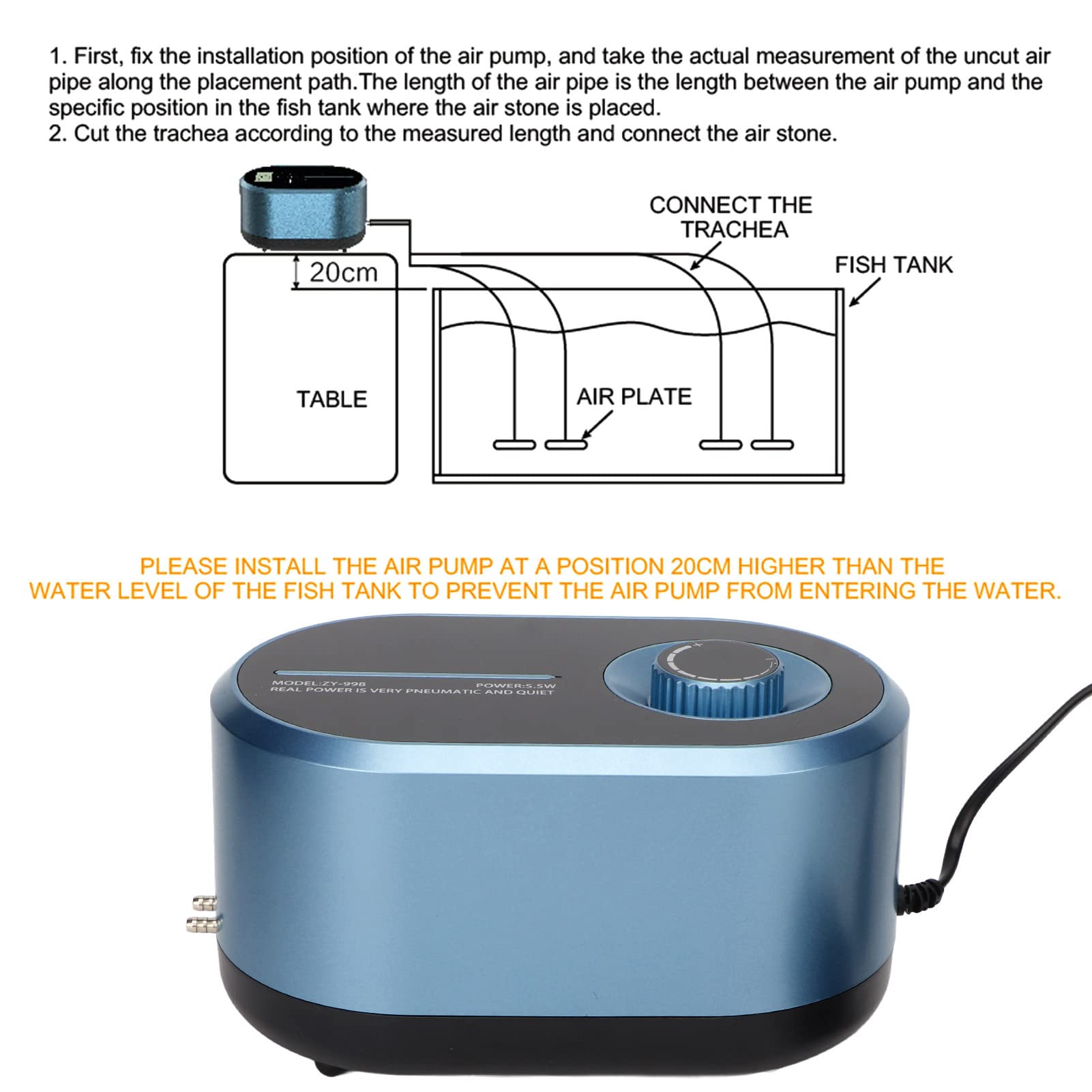 Naroote Bomba de Aire del Acuario, ACUARIUM Oxygen ABS, Gran Volumen de Aire, Extremadamente Silencioso, Multi-Purpose-Double Hole para Accesorios de Acuarios