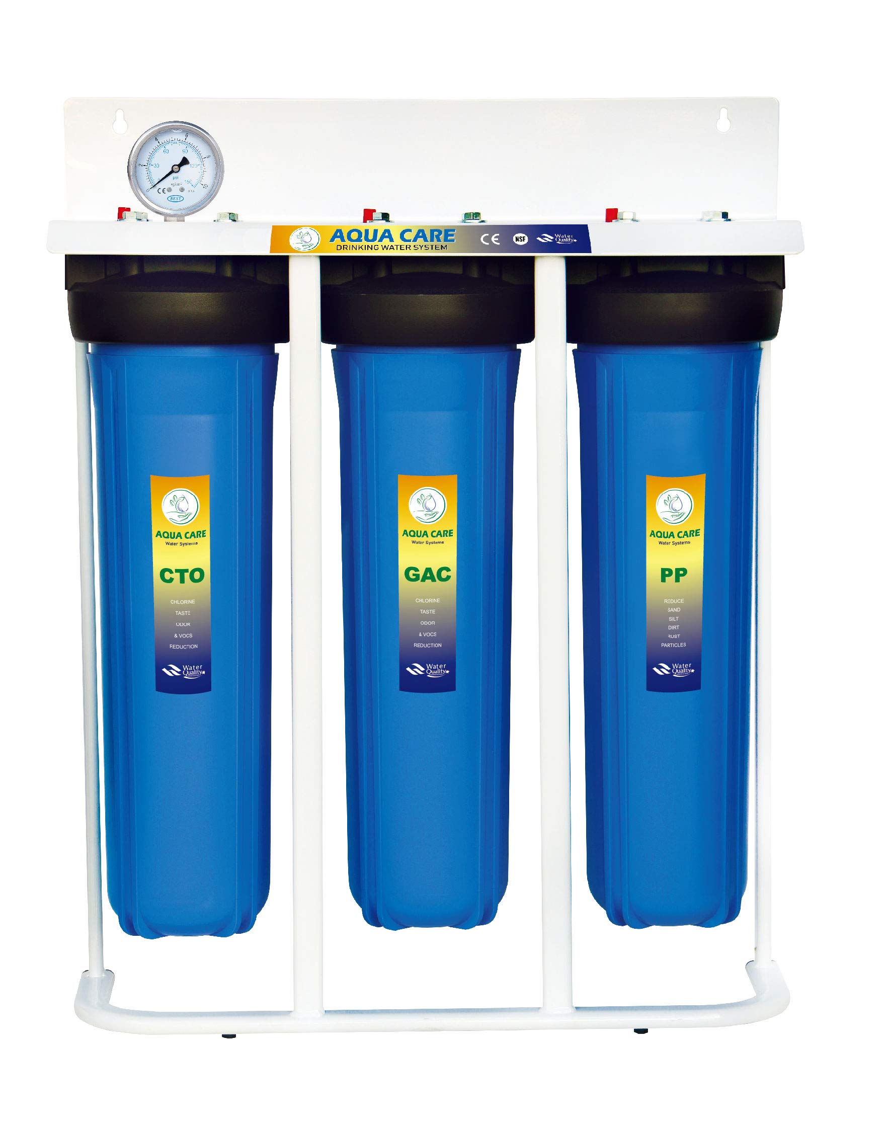 Aqua Care 3 Stage Whole House Water Filtration System – Sediment, Carbon, Yarn – includes Pressure Gauges and more