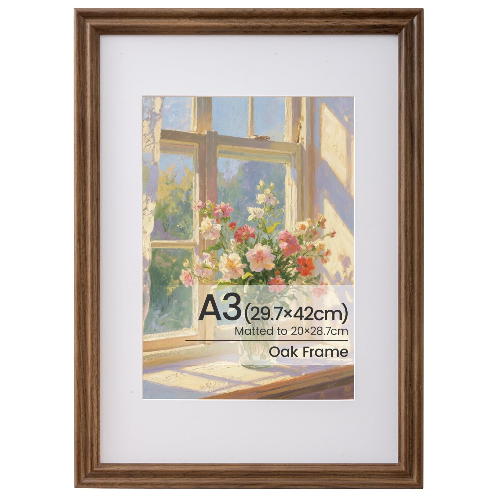 A3 Frame, A3(29.7×42 CM) Solid Oak Wood Picture Frames Matted for A4(21×29.7 CM) Picture Frames with Premium Tempered Glass for Home Family Office, Hang Portrait or Landscape