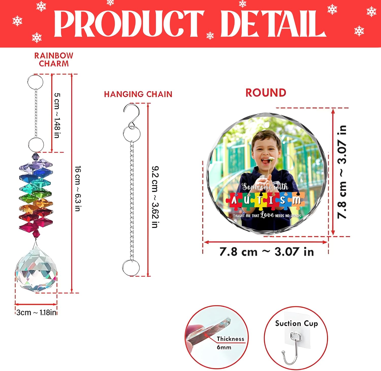 Personalized Autism Awareness Ornament – “Someone with Autism Taught Me That Love Needs No Words” – Custom Photo, Name & Year – Autism Awareness Gift for Kids, Families & Teachers - Image 2