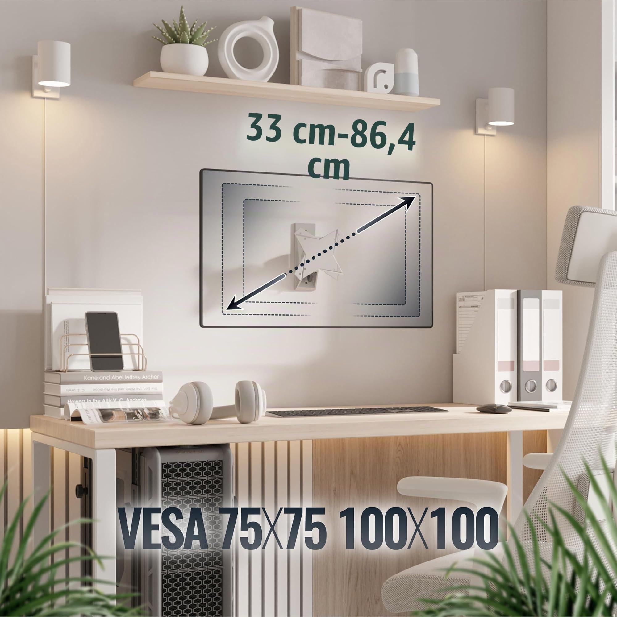 RICOO S1511 Supporto monitor da parete Staffa schermo 13-34 pollici per 13 34 pollici girevole inclinabile fino a 15 kg max VESA 100x100