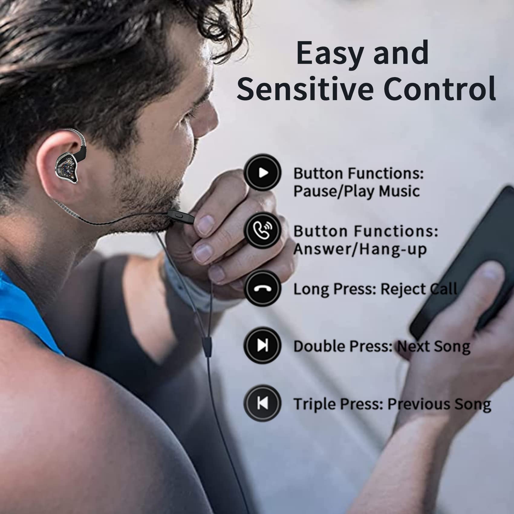 Yinyoo Wired Earbuds CCZ Warrior 3BA + 1DD Hybrid HiFi in Ear Cuffie, HD Calling Cuffie leggere con riduzione del rumore (blu, con microfono)