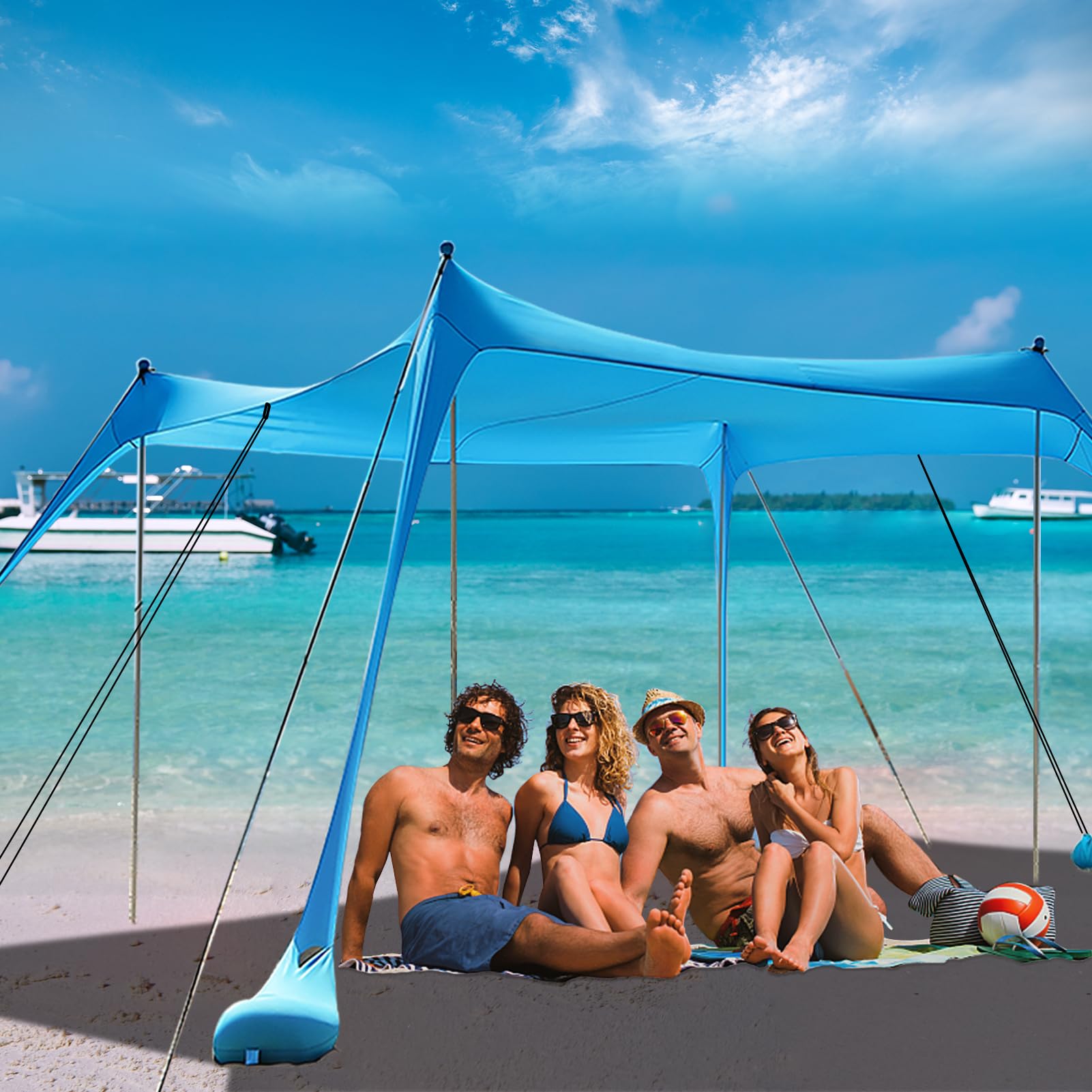 Beach Tent,Beach Canopy,Beach Tent Sun Shelter | UPF50+ Pop Up Beach Tent,Beach Umbrella with 6 Sandbags and 4 Aluminum Poles, Beach Shade for Camping, Backyard Fun or Picnics (Blue10*15FT)