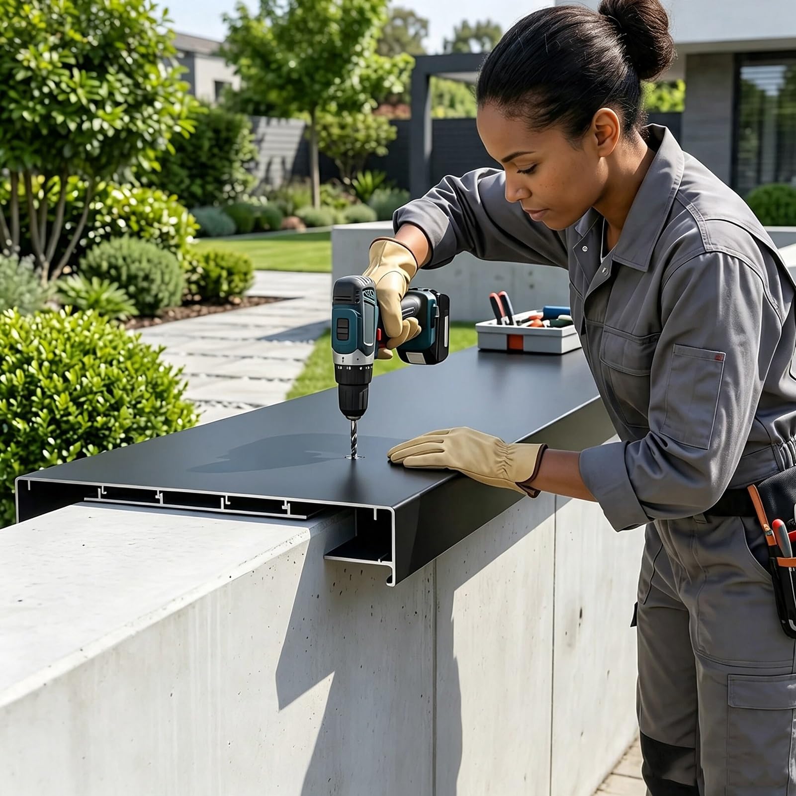 Tapas de Aluminio de Remate de Muro de Parapeto para Patio Villa Terraza | Placa de Cubierta Superior para Renovación de Muros de Ladrillo, Hormigón y Piedra con Goterón(L 78.7",W 7 3/8")