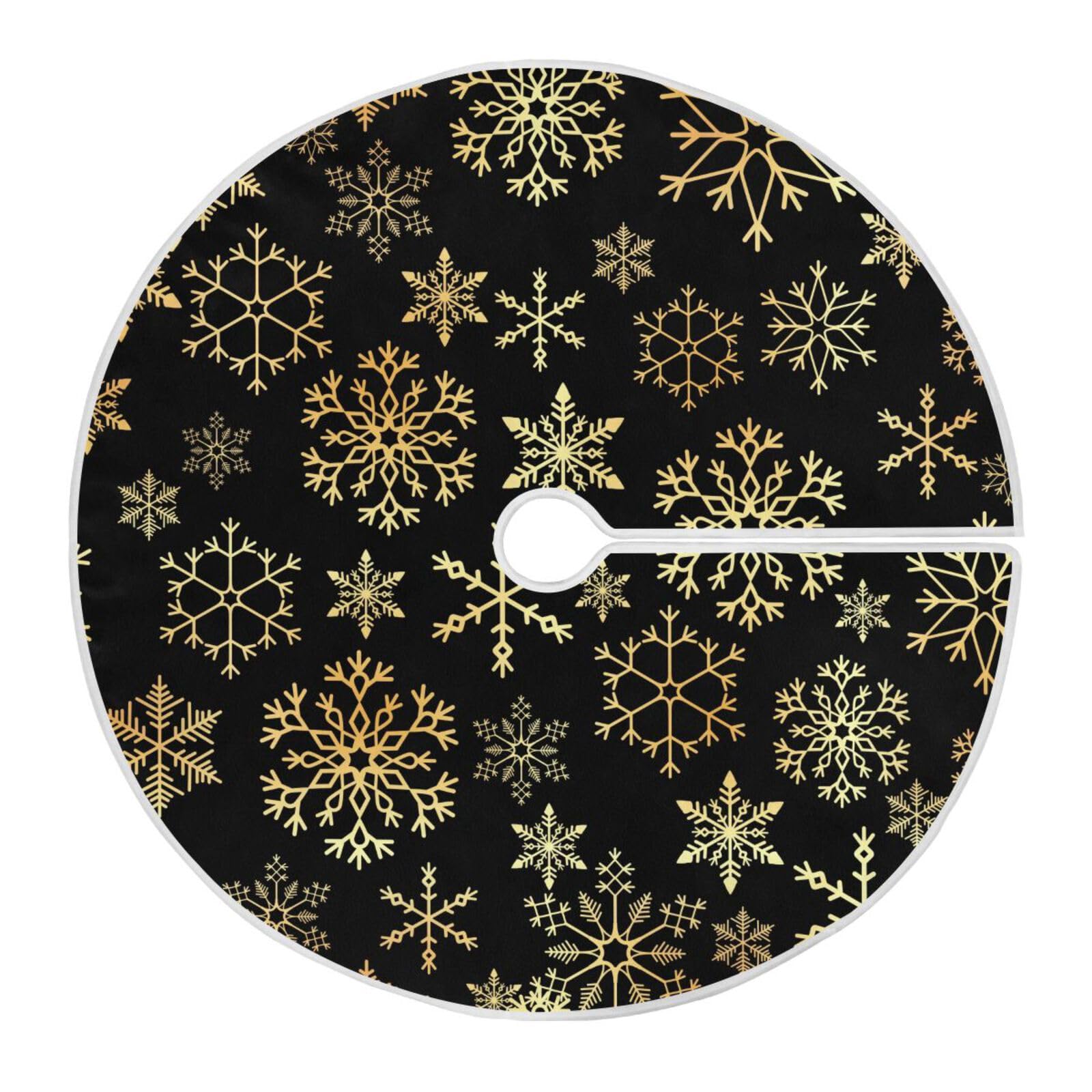 Christmas Tree Skirt Gold Black Snowflake Xmas Tree Skirt Christmas Tree Skirt Ornament Xmas Tree Mat for Decorations Holiday Party 90cm/36inch — image 1