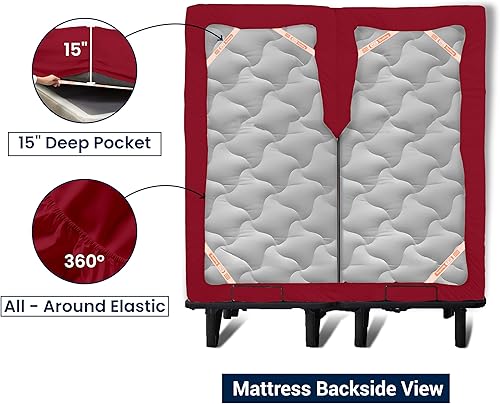 Vista 29 de SGI Bedding Sábana bajera ajustable King de 32 pulgadas, con cabezal flexible, solo 100% algodón egipcio, 1000 hilos, sábana bajera ajustable