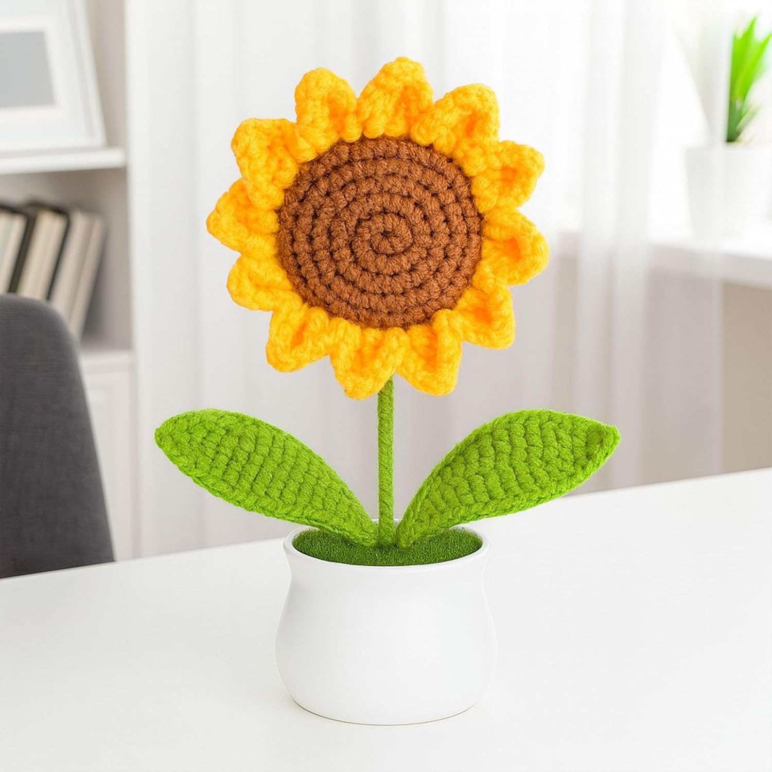 PANCA Crochet Sunflower Pot – Artificial Sunflower for Office Desk, Car Dashboard & Home Decor | Handcrafted Yarn Flower in Pot, for Wedding, Bedroom & Christmas Decorations