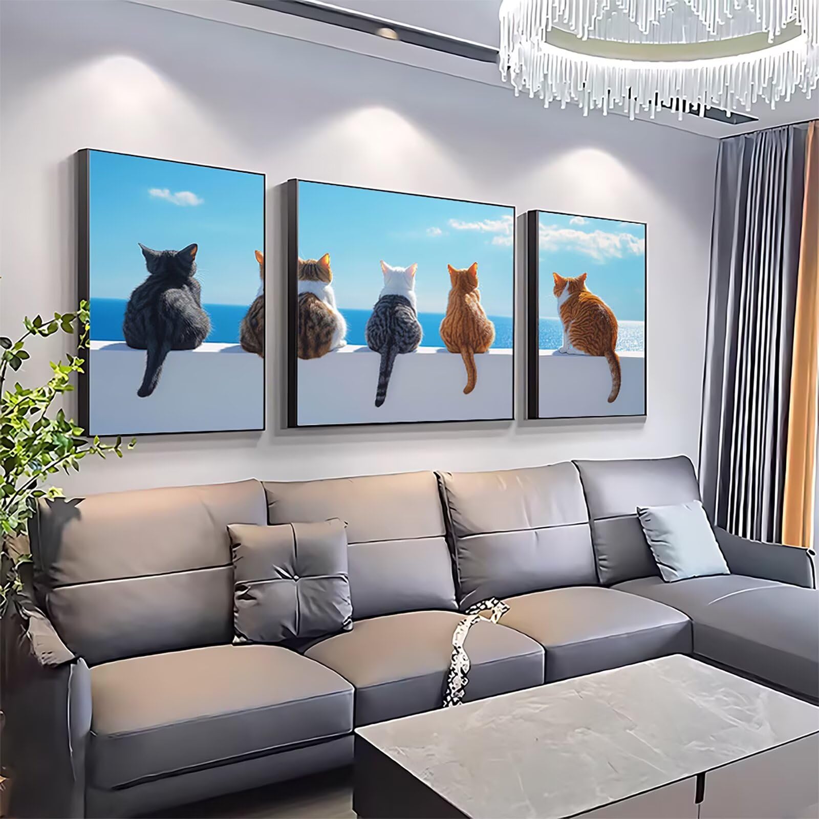 Malowanie według liczb, plaża dla dorosłych, 3 sztuki, "zrób to sam", kot, 80 x 160 cm, z pędzlami i farbą akrylową, zestaw do majsterkowania dla dorosłych, do dekoracji salonu, prezent dla kobiet, 0q