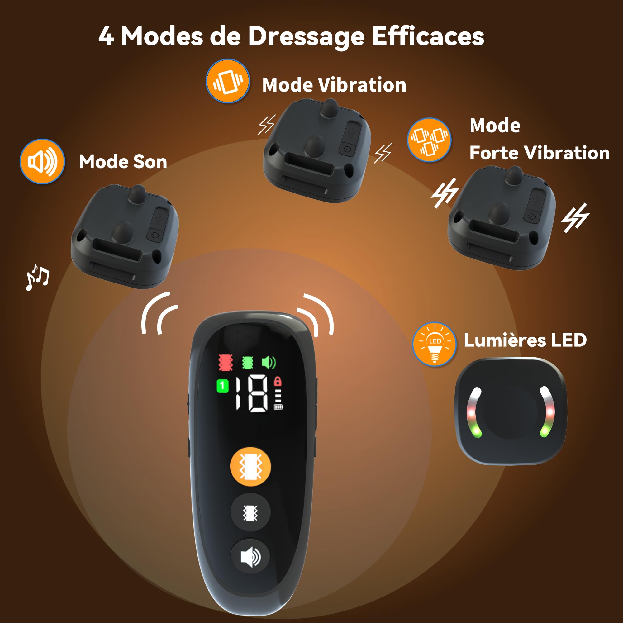 Meloive Collier de Dressage,Conformes à La Nouvelle Loi 2025-Collier Vibration-Portée de 3000 Mètres,4 Modes Son/Vibration/Forte Vibration/Lumières LED,Adapté à Tous Les Chiens