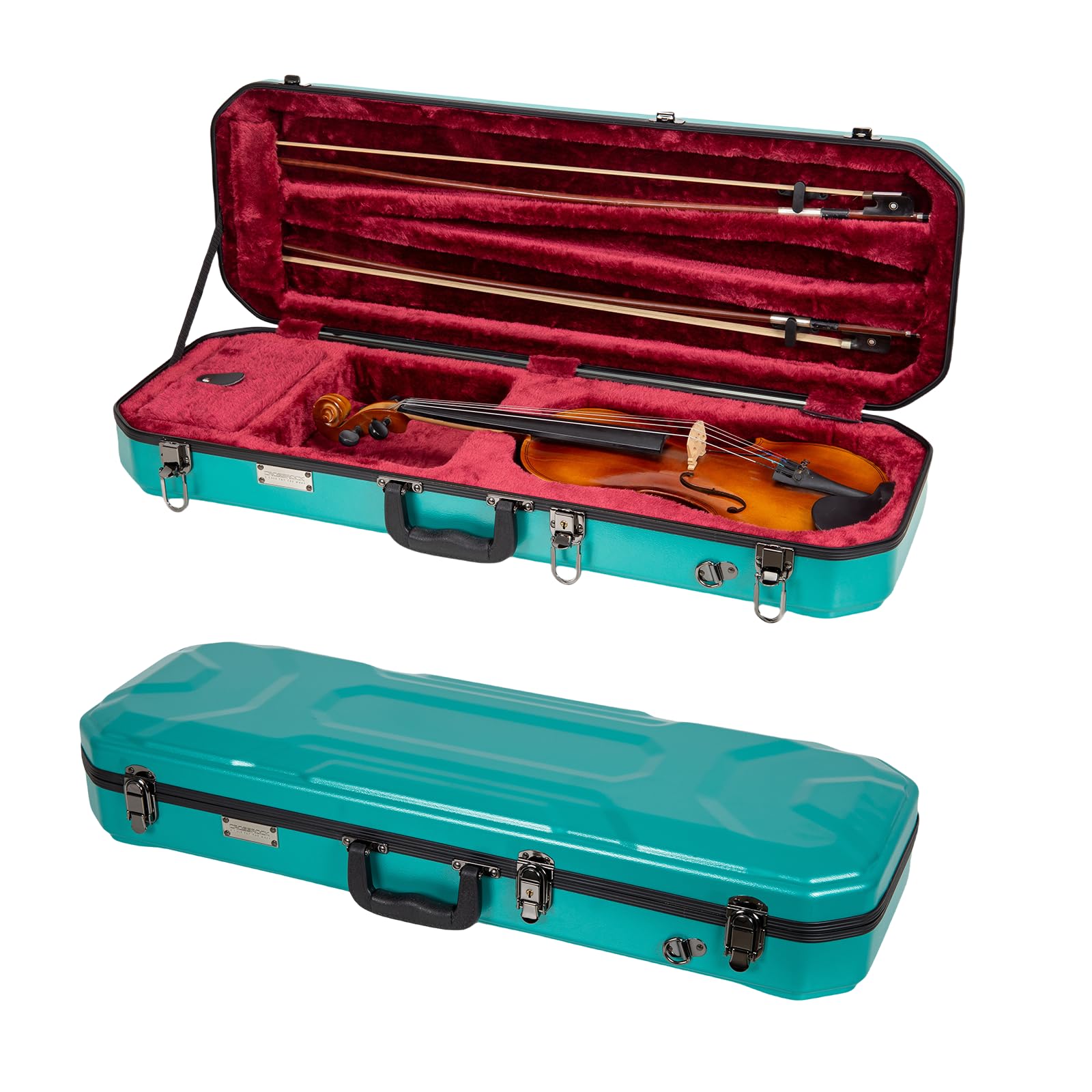 Crossrock Custodia oblunga per violino 4/4, include scomparto interno, 2 supporti per archetto, blocco di sicurezza e cinghie staccabili, colore blu menta (CRA860VFMB-R)