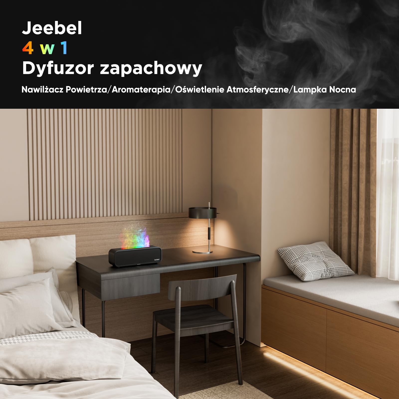 Jeebel Dyfuzor zapachowy do olejków eterycznych – rozpoznawanie rytmu, dyfuzor do aromaterapii, z funkcją zmiany płomienia RGB, pilot zdalnego sterowania, 7 trybów, timer – 250 ml mini nawilżacz
