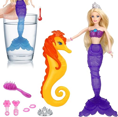BETTINA Juego de muñecas de sirena que cambian de color, cola de sirena que cambia de color, juguetes de sirena incluye muñeca de princesa,