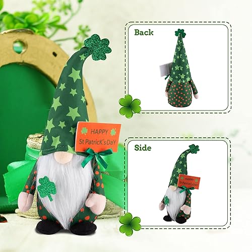 Miniatura 5 de Gnomos de peluche del día de San Patricio 2 piezas de decoración de muñeca duende irlandés trébol verde regalo sueco Tomte para adornos de mesa del