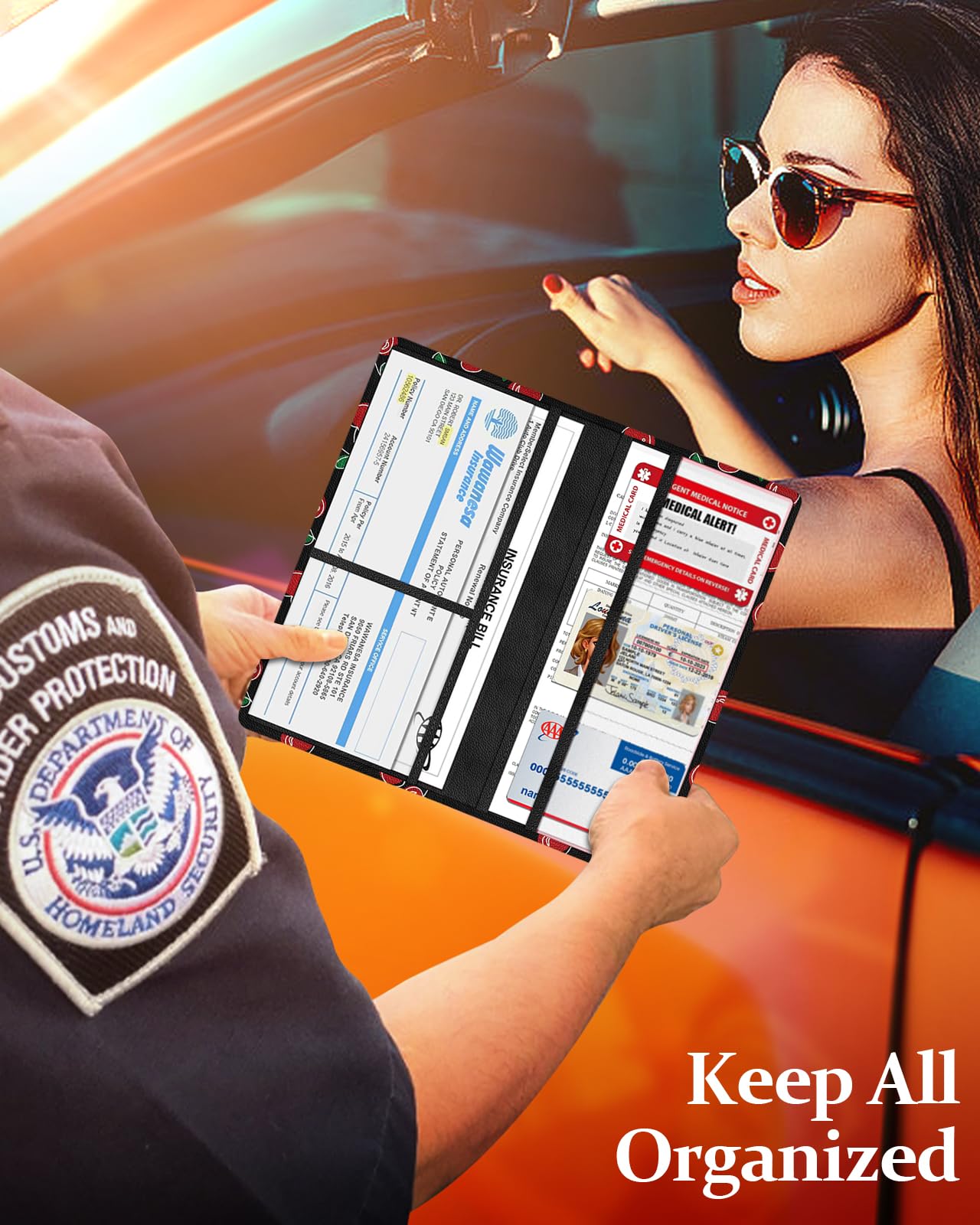 Slohif Car Registration and Insurance Card Holder with Magnetic Shut - Vehicle Glove Box Organizer Women Leather Automobile — view 5