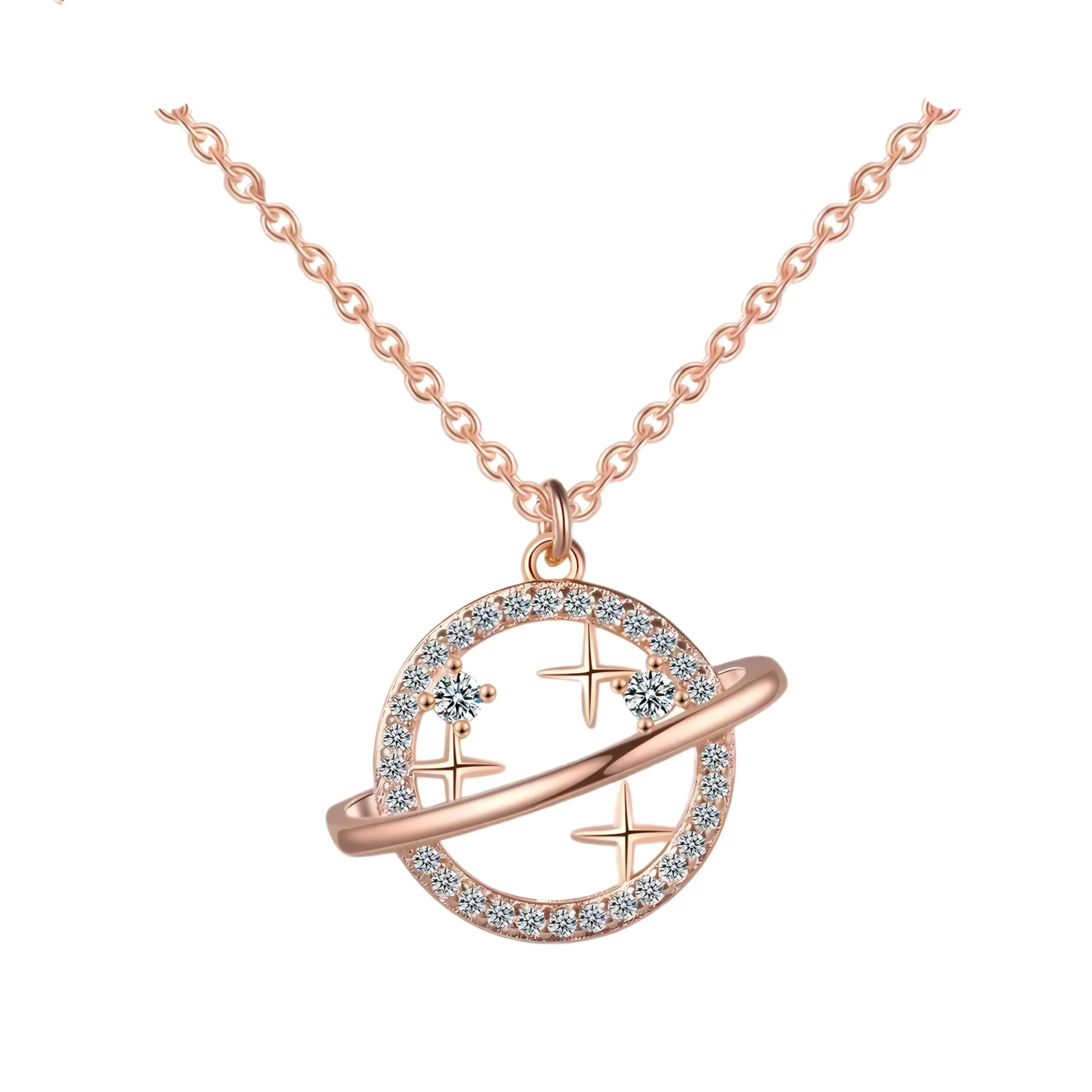 Collier planète en argent sterling 925 et diamant véritable luxe femme T57
