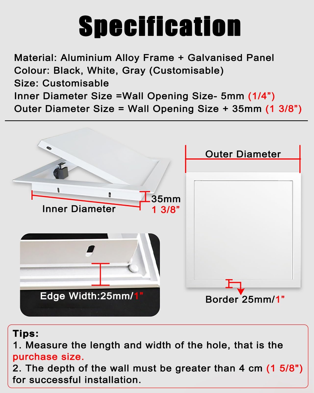 Revisionsklappe Zugangstür aus Metall mit Magnetbefestigung, Zugangsabdeckung mit Aluminiumrahmen 8x8 12x12 16x16 24x24 30x30 Zoll, Inspektionstüren für Wände Decken(Gray,14x18in/350x450mm)