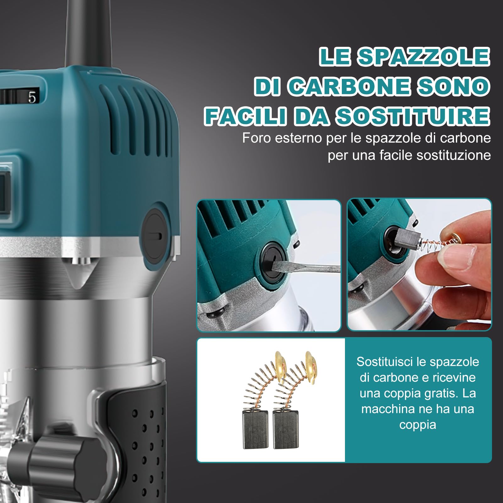 Rifilatore Fresatrice Verticale 800W, Router di legno elettrico, 30000rpm Legno Rifilatrice Elettrica a 6 velocità Variabili con 15 frese per intaglio per Smussare, Scanalare, Rifilare, Punzonare