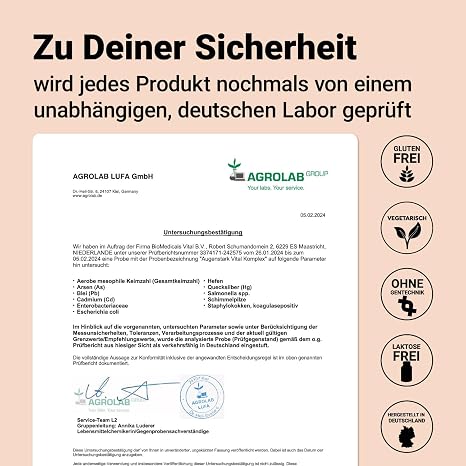 Augenstark Vital Complex Lutein Zeaxanthin Capsules High Dose With vitamin A & B2 for normal vision resveratrol OPC zinc selenium eye vitamins protection of the retina