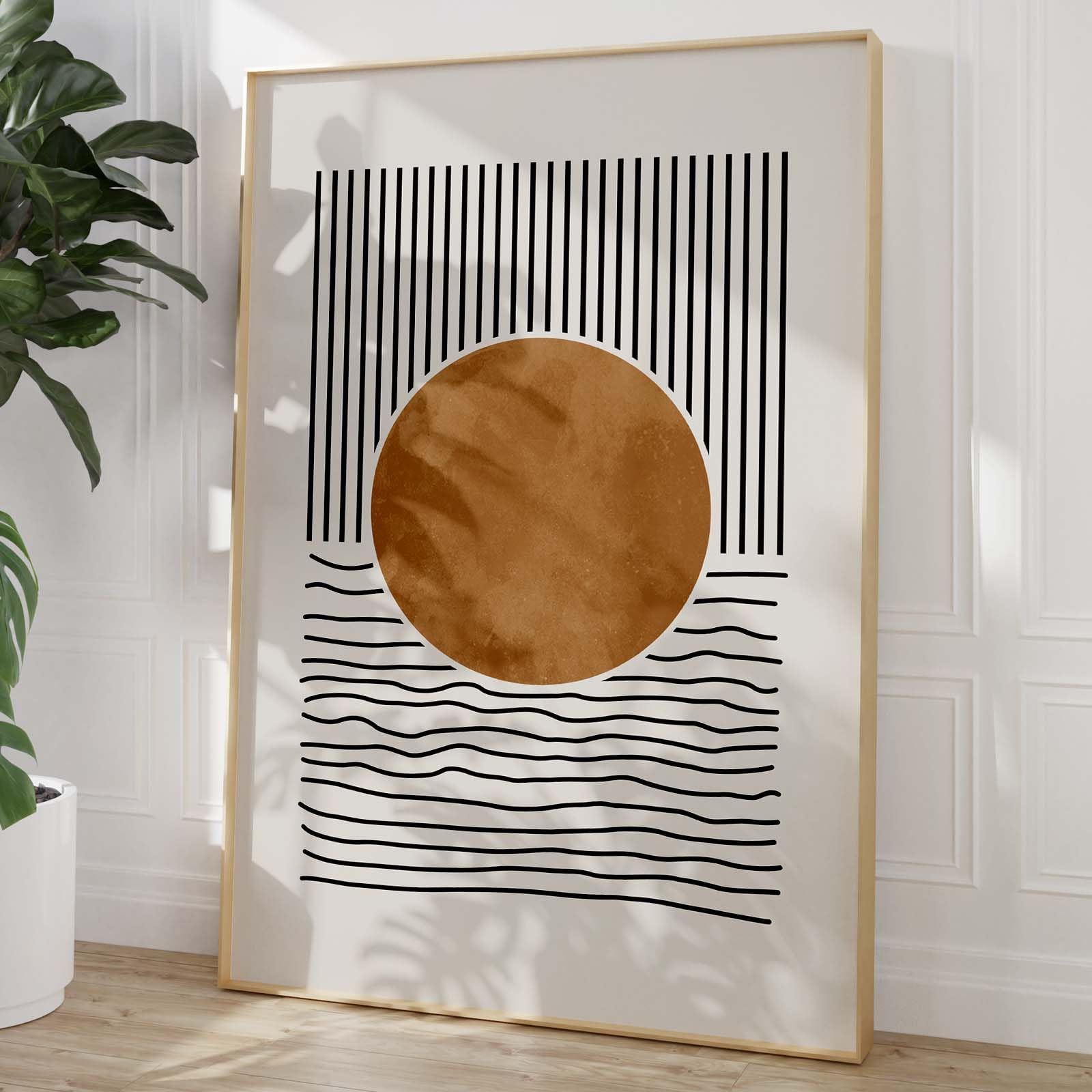 Minimalist Modern Terracotta Canvas Wall Art - Neutral Geometric Boho Abstract Line Print for Living Room, Bedroom - 16x24inch Unframed