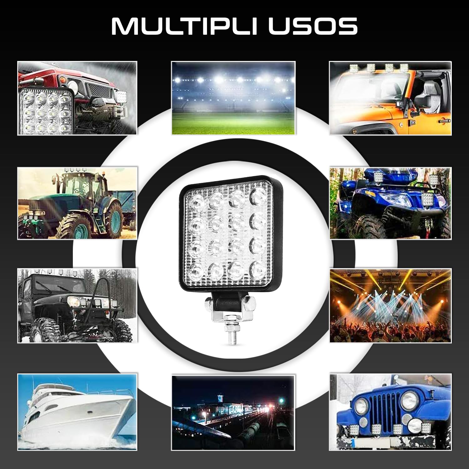 Trattore 12V alluminio abs 48W 16 led 6500K 10.5 cms 4.21" faro led 12v faretto da lavoro
