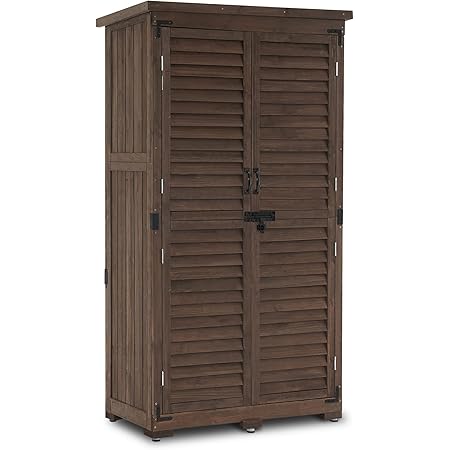 MCombo Outdoor Storage Cabinet, Garden Storage Shed, Outside Vertical Shed with Lockers, Outdoor 63 Inches Wood Tall Shed for Yard and Patio 0870 (Brown)