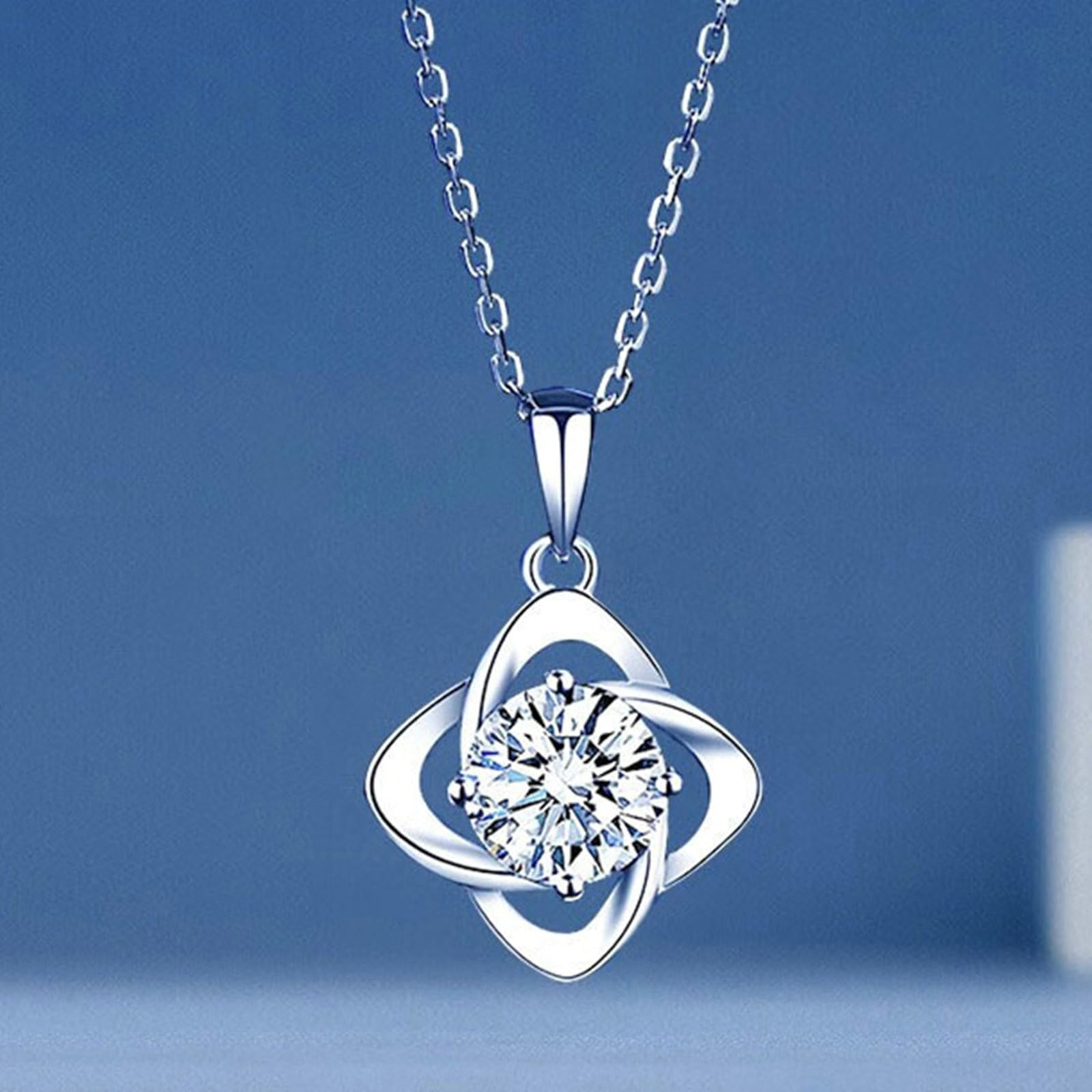 Collar para mujer de oro blanco 750 585 375 de oro auténtico, cadena colgante de trébol con moissanita, 1 ct, collar de boda para mujer