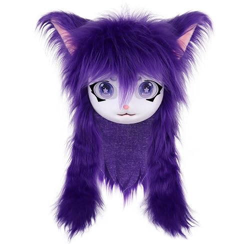 Head Fursuit Halloween Cosplay Accessories Costume Headgear for Adults Party Festive Furry Animal Head - Purple