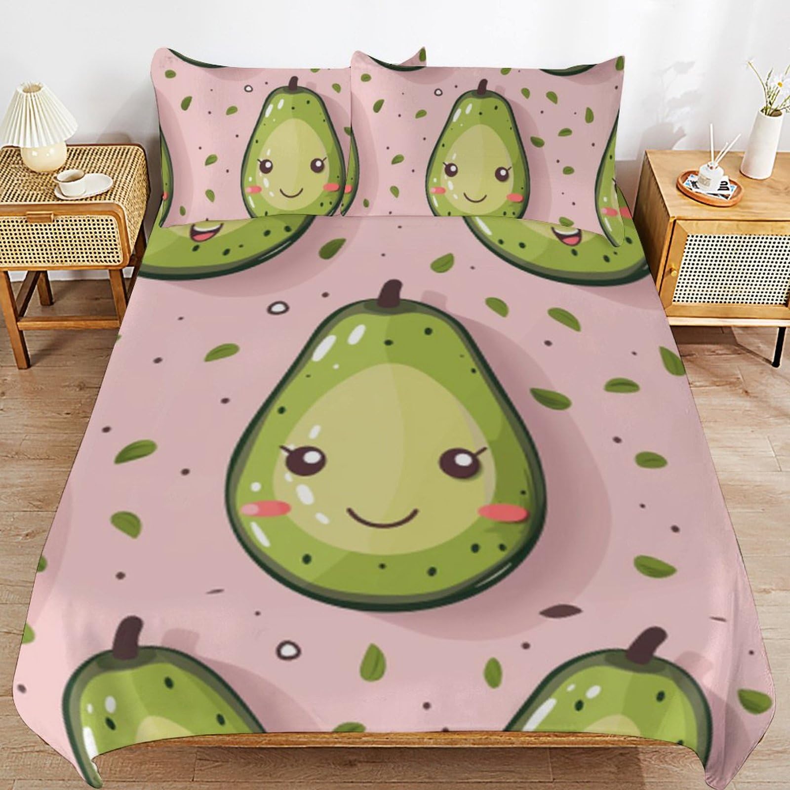 Parure de lit enfant CartoonAvocado en microfibre douce avec fermeture éclair