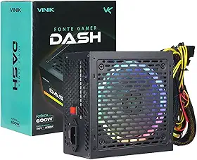 FONTE GAMER DASH 600W PRETO COM FAN LED RGB – VFG600WPR – VINIK