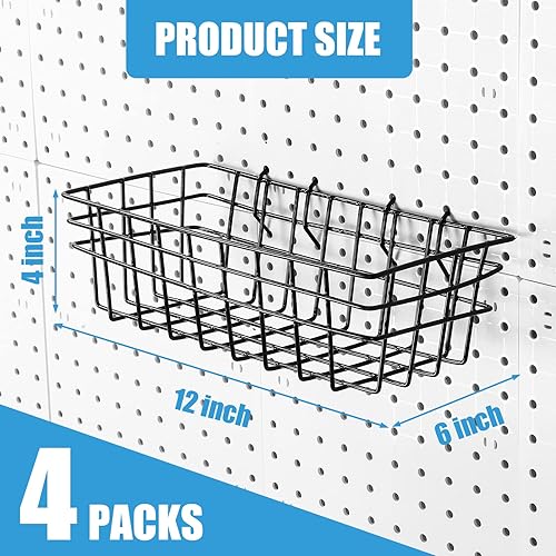 Miniatura 3 de Sieral Juego de 4 cestas grandes de tablero de clavijas de 12 x 6.5 x 4 pulgadas, cestas de alambre de metal, organizador de tablero de clavijas,
