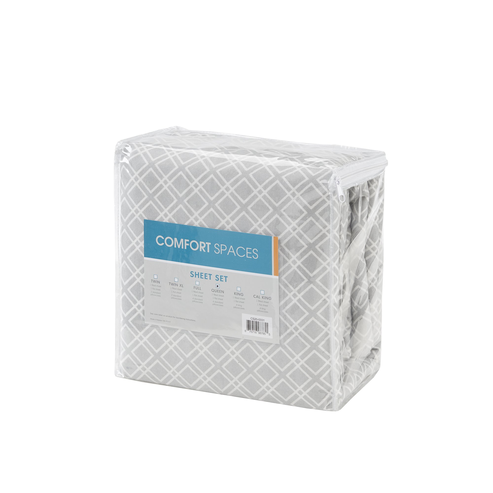 Comfort Spaces Cotton Flannel Breathable Warm Deep Pocket Sheets with Pillow Case Bedding, Queen, Grey Geo 4 Piece