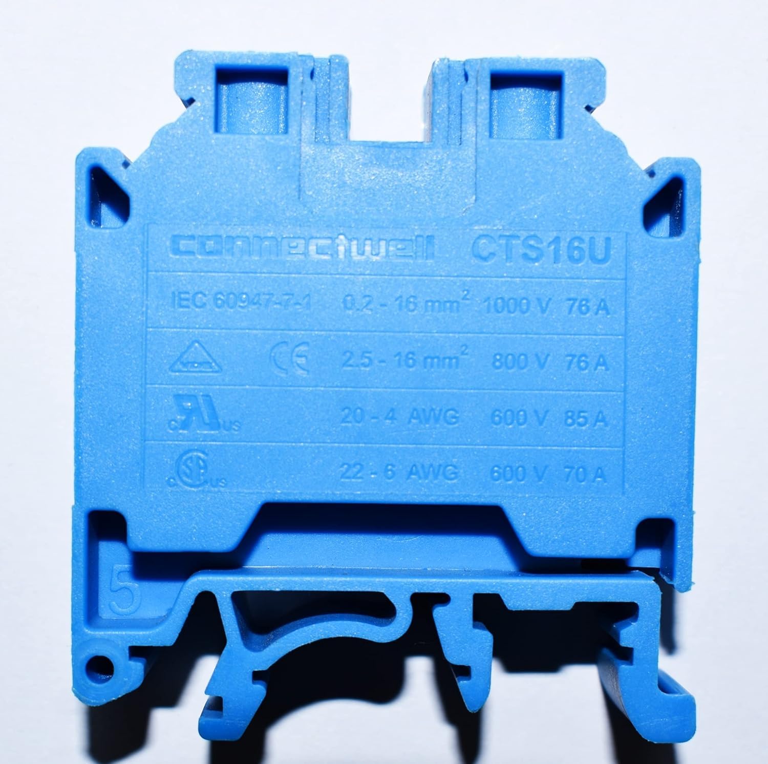 Connectwell CTS16U DIN Rail Terminal Block 16 Sq mm | Screw Clamp Feed Through Connector for Electrical Panels | Pack of 4 (Grey/Blue/Red/Yellow/Black (BLUE)-image-21