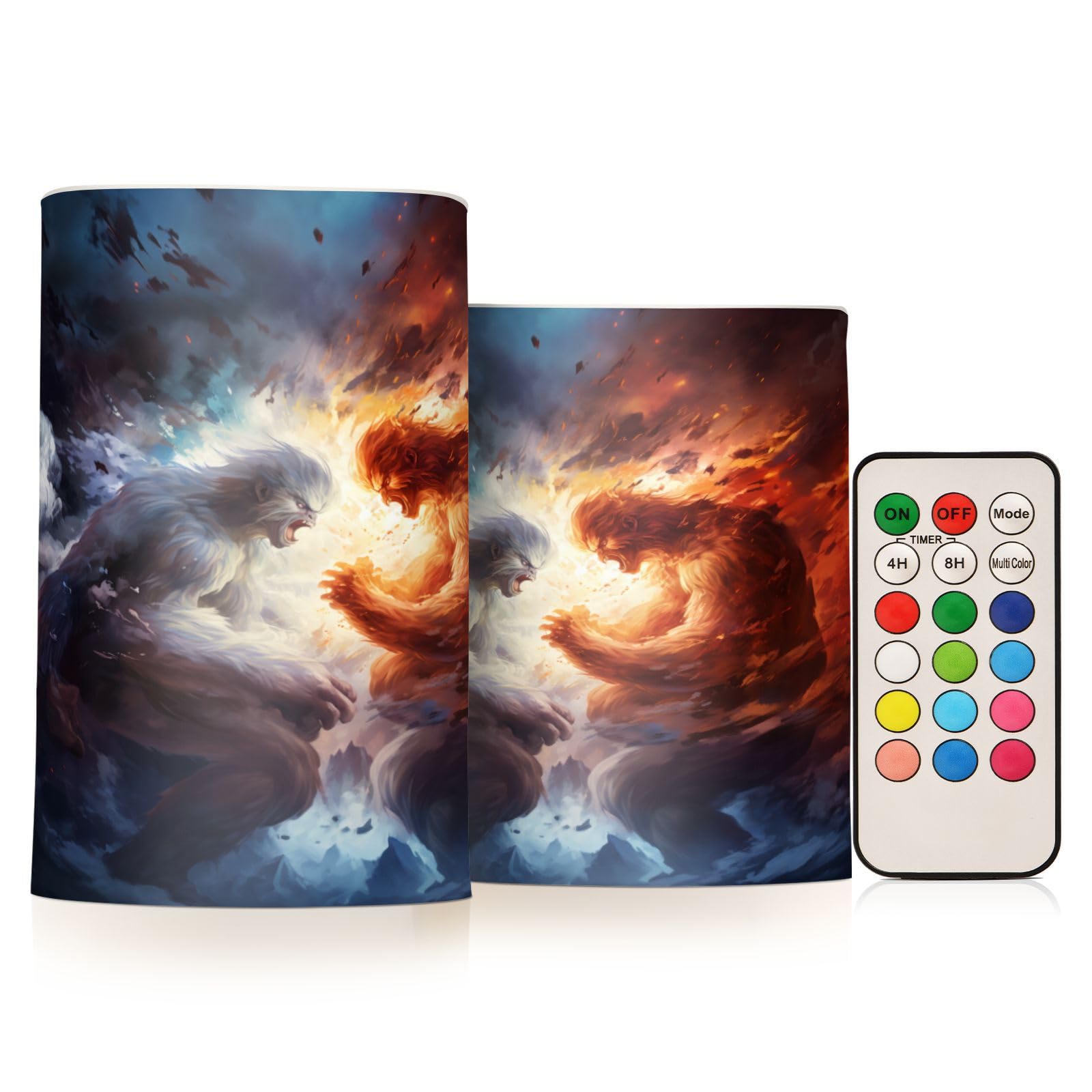 ALAZA Fighting Monkey Gorilla Flickering Flameless Candles Battery Operated with Remote Timer,Tea Light Candles LED Pillar Votive Candles Set of 2 for Outdoor Indoor Decorations