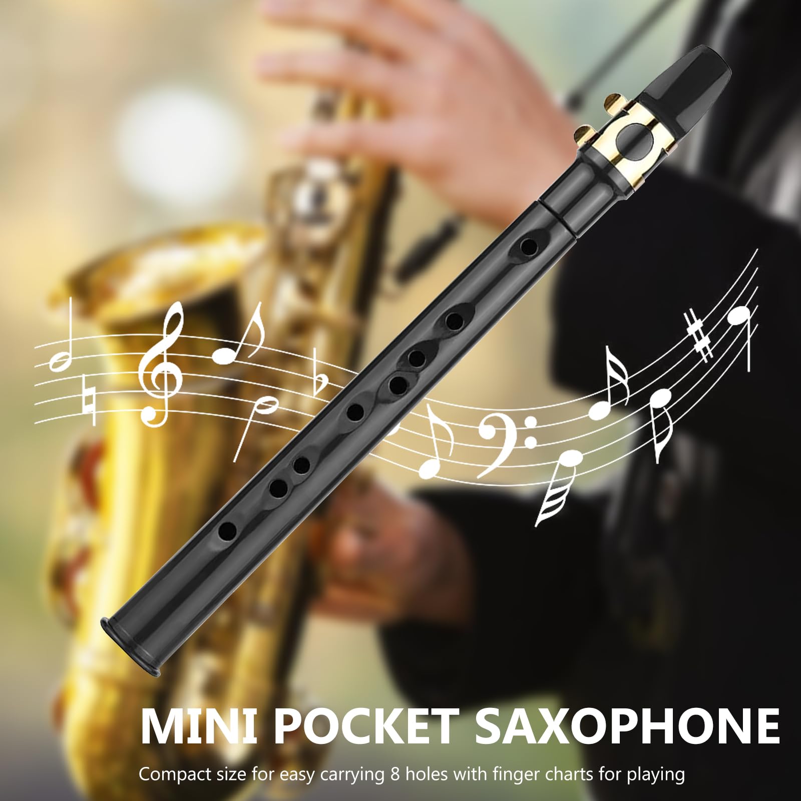 Taschensaxophon, Tragbares Saxophon mit Altmundstücken, Mini Saxophon, Tragetasche, Holzblasinstrument für Anfänger & Amateure (schwarz)