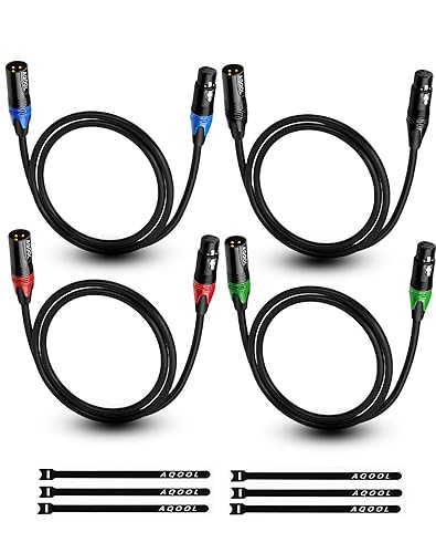Miniatura 22 de XLR Cables - Paquete de 4 cables de micrófono profesional macho a hembra, cable de micrófono de 3 pines chapado en oro, cable de altavoz XLR